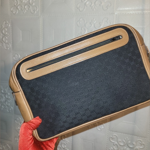 Gucci MICRO GG Canvas/Leather Black/Brown Large Rare New Clutch AUTHENTIC VINTAG - Picture 4 of 16